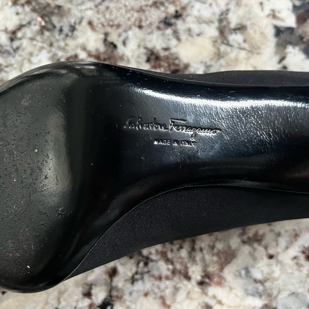 Salvatore Ferragamo Women's Black Satin Peep-Toe Heels - Picture 3 of 5